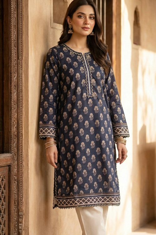 Jovira Midnight Bloom blue printed lawn 2 piece suit with floral design and straight trousers