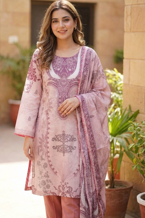 Elegant Pink Printed Lawn 2PC Suit for Women – Shirt and Trouser